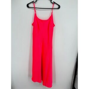 A NEW DAY Neon Pink/Orange Silky Slip Dress Side Slit ASYMMETRICAL Midi Dress S